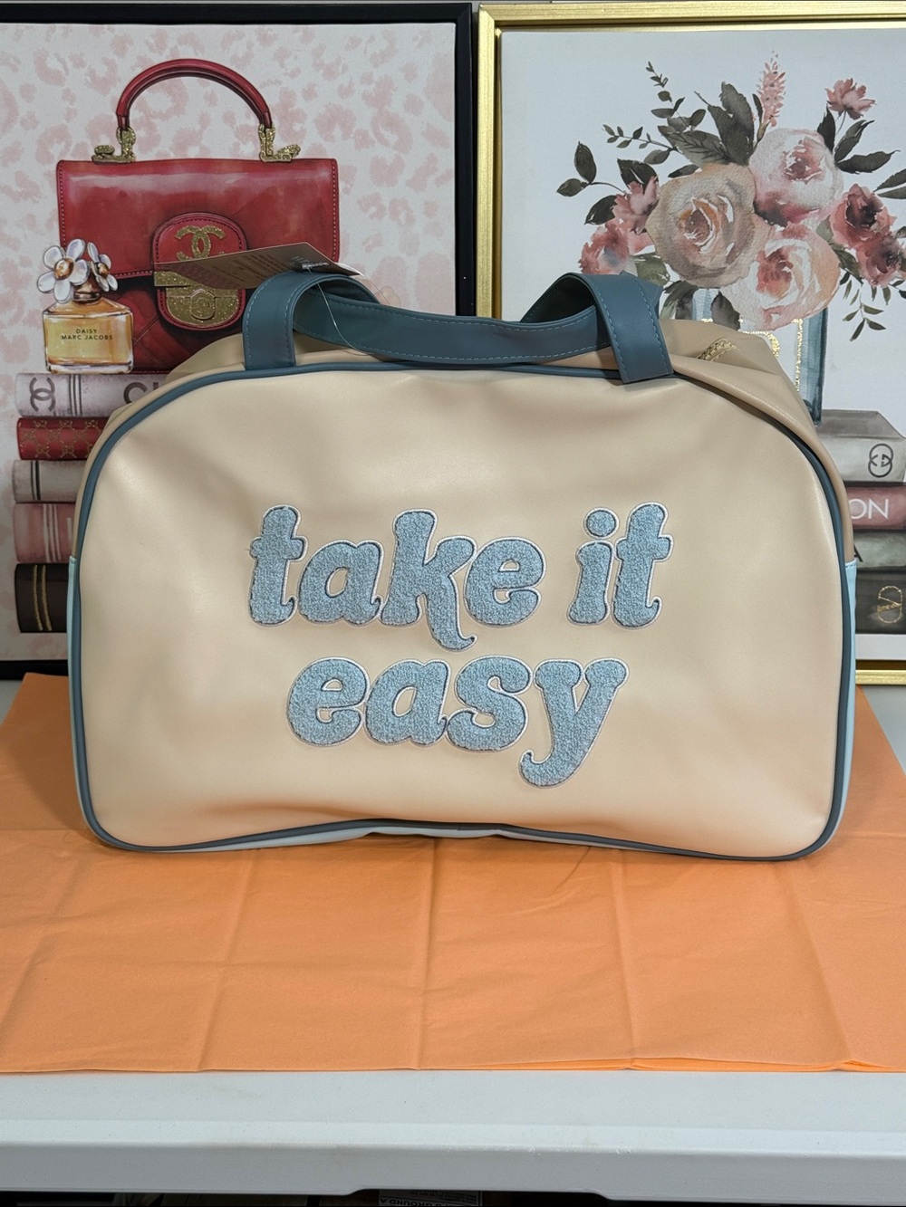 Jadelynn Brooke Cream & Blue 'Take It Easy' Travel Weekender
